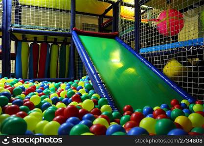 Children`s playroom with multicolor balls