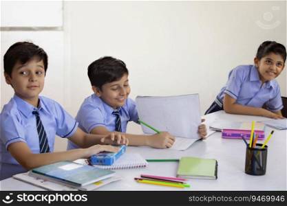 children studying in class