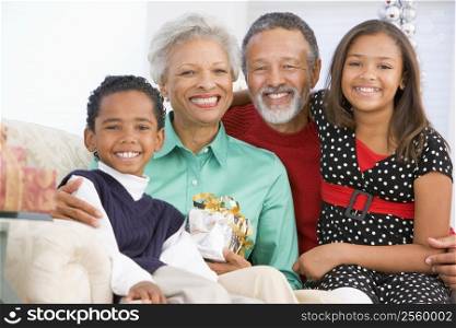 Children With Grandparents At Christmas