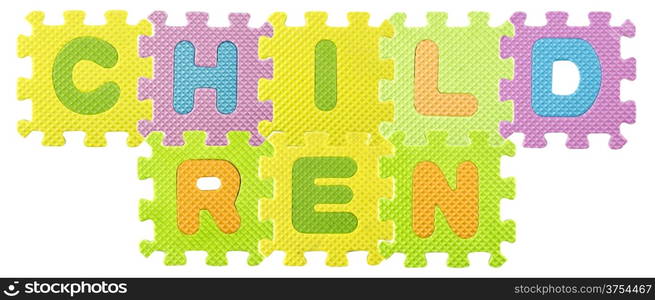 Children word created from Alphabet puzzle isloated on white background , with clipping path.