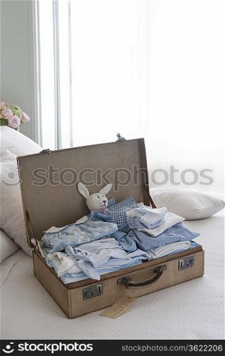 Childrens clothing in a suitcase