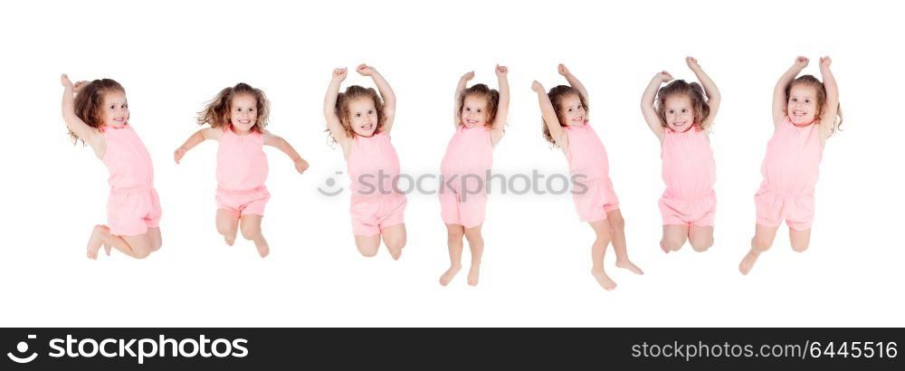 Childrens jumping toguether isolated on a white background