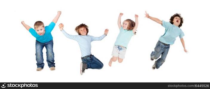Childrens jumping toguether isolated on a white background