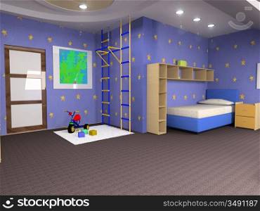 childroom modern design in loft apartment (3D image)