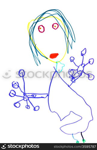 childs drawing - terrible woman with open five fingers