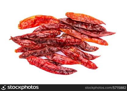 Chile de arbol seco dried hot Arbol pepper on white background