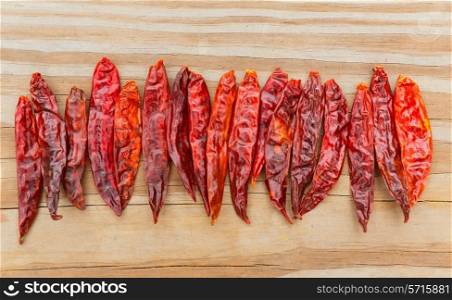 Chile de arbol seco dried hot Arbol pepper on wooden background
