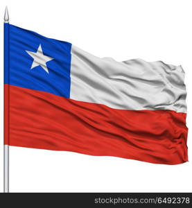 Chile Flag on Flagpole , Flying in the Wind, Isolated on White Background