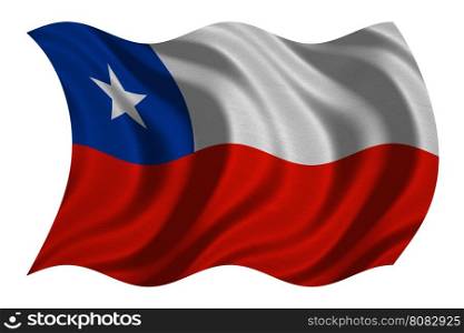 Chilean national official flag. Patriotic symbol, banner, element, background. Correct colors. Flag of Chile with real detailed fabric texture wavy isolated on white, 3D illustration