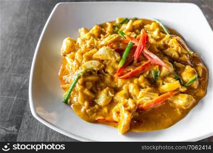 Chili Crab meat fried with curry in Thai style cuisine food