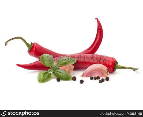 Chili pepper and spice isolated on white background