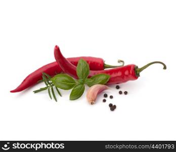 Chili pepper and spice isolated on white background