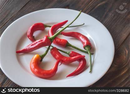 Chili peppers on the white plate