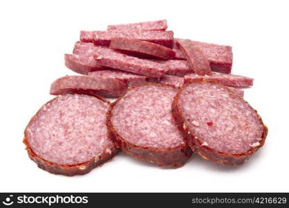 Chili salami isolated on white background