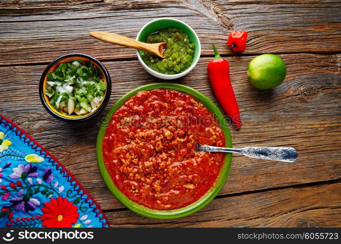 Chili with meat platillo Mexican food with sauces