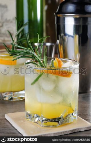 Chilled cocktail of vodka and tonic with the addition of freshly squeezed orange juice