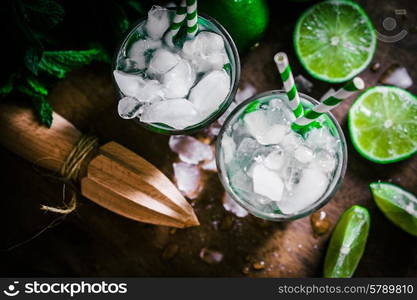 Chilled mohito on wooden background