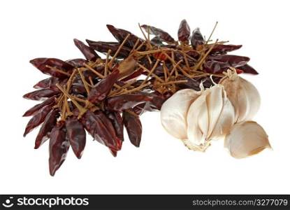 Chilli and garlic isolated on white background.