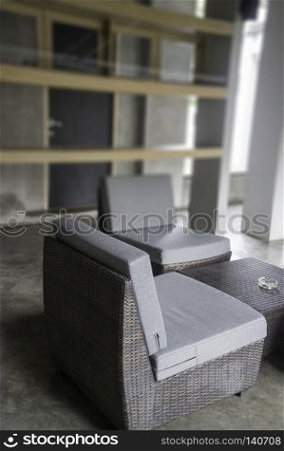 Chillout lounge on loft terrace, stock photo