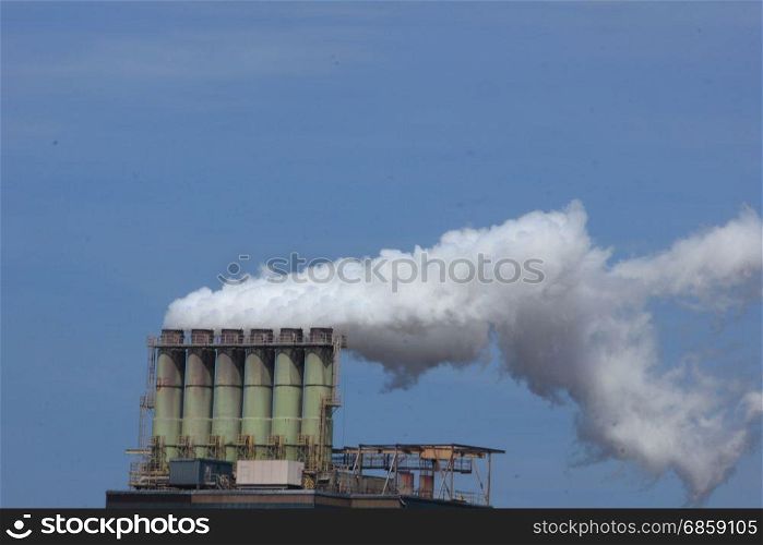 Chimneys and smokestacks of an industrial plant, Chemical industrial industry
