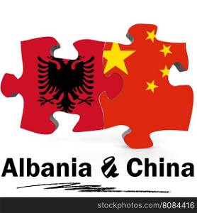 China and Albania Flags in puzzle isolated on white background, 3D rendering