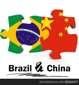 China and Brazil Flags in puzzle isolated on white background, 3D rendering
