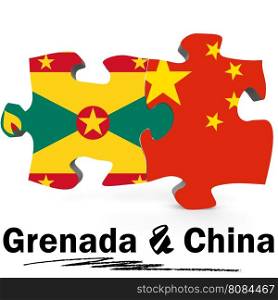 China and Grenada Flags in puzzle isolated on white background, 3D rendering