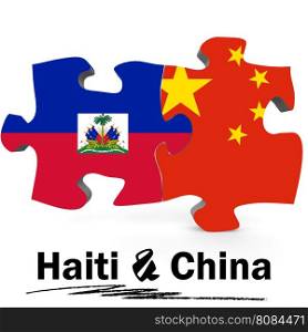 China and Haiti Flags in puzzle isolated on white background, 3D rendering