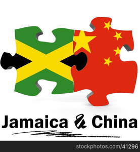 China and Jamaica Flags in puzzle isolated on white background, 3D rendering