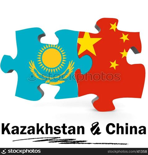 China and Kazakhstan Flags in puzzle isolated on white background, 3D rendering