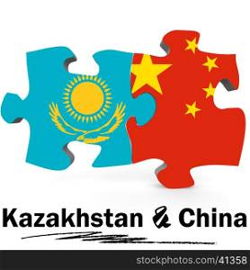 China and Kazakhstan Flags in puzzle isolated on white background, 3D rendering