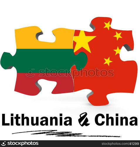 China and Lithuania Flags in puzzle isolated on white background, 3D rendering