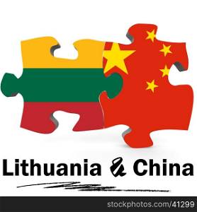 China and Lithuania Flags in puzzle isolated on white background, 3D rendering