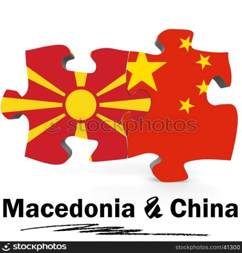 China and Macedonia Flags in puzzle isolated on white background, 3D rendering