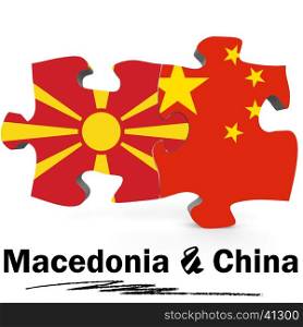 China and Macedonia Flags in puzzle isolated on white background, 3D rendering