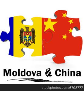 China and Moldova Flags in puzzle isolated on white background, 3D rendering