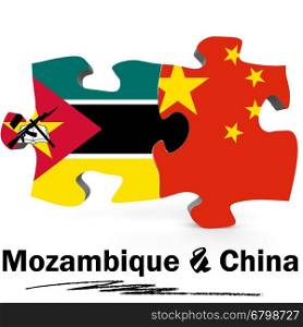 China and Mozambique Flags in puzzle isolated on white background, 3D rendering