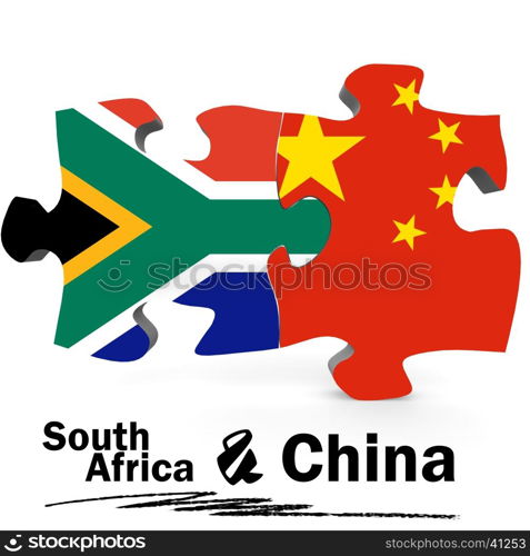 China and South Africa Flags in puzzle isolated on white background, 3D rendering