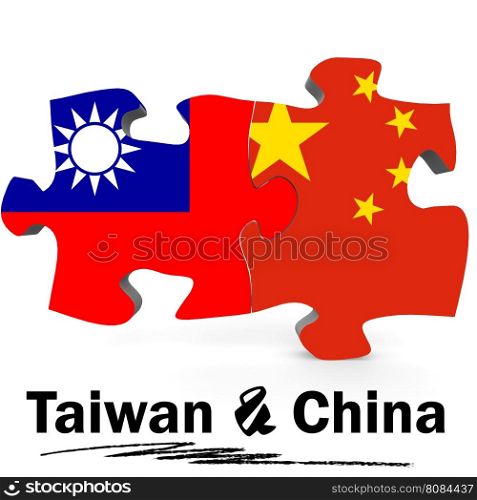 China and Taiwan Flags in puzzle isolated on white background, 3D rendering
