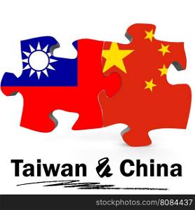 China and Taiwan Flags in puzzle isolated on white background, 3D rendering