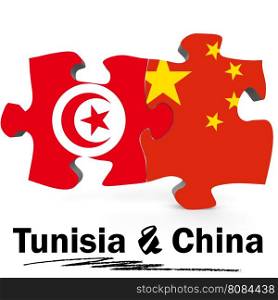 China and Tunisia Flags in puzzle isolated on white background, 3D rendering