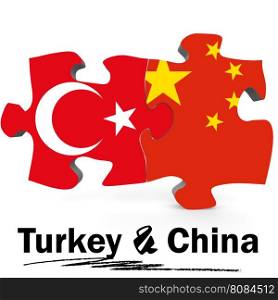 China and Turkey Flags in puzzle isolated on white background, 3D rendering
