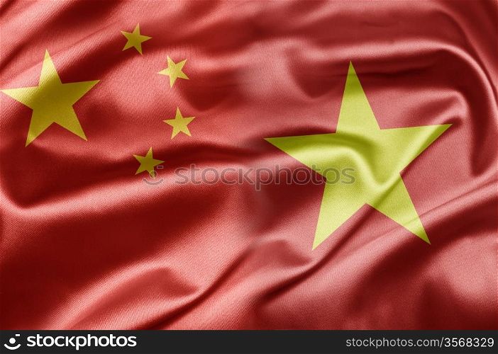 China and Vietnam. China and the nations of the world. A series of images with an Chinese flag