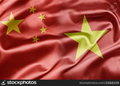 China and Vietnam. China and the nations of the world. A series of images with an Chinese flag