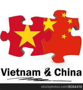 China and Vietnam Flags in puzzle isolated on white background, 3D rendering