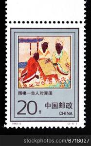 CHINA - CIRCA 1993: A Stamp printed in China shows the ancient game of Weiqi or Go, circa 1993