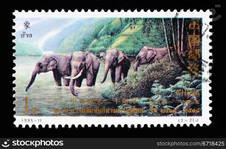 CHINA - CIRCA 1995: A Stamp printed in China shows the Thai elephants for the 20 years anniversary of diplomatic relations between China and Thailand, circa 1995