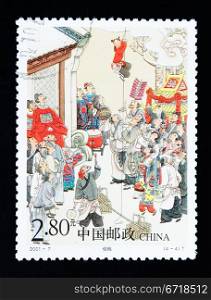 CHINA - CIRCA 2001: A Stamp printed in China shows the historic story of stealing peach , circa 2001