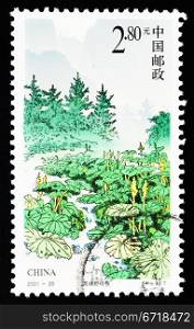CHINA - CIRCA 2001: A Stamp printed in China shows the Wild lotus canyon, circa 2001