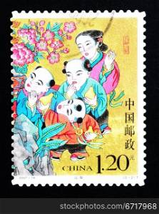 CHINA - CIRCA 2007: A Stamp printed in China shows a historic story of sharing pears, circa 2007